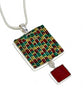 Rasta Colored Beaded Fused Glass Double Drop Pendant with Red Glass