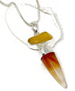 Rich Amber Sea Glass with Agate Claw Stacked Double Pendant