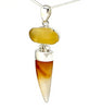 Rich Amber Sea Glass with Agate Claw Stacked Double Pendant