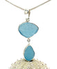 Textured Aqua Sea Glass Double Pendant