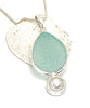 Soft Aqua Blue Sea Glass Pendant with Pearl and Heavy Rim on Silver Chain