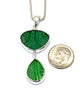 Textured Green Sea Glass Double Pendant