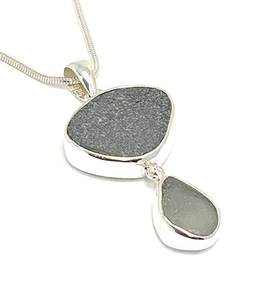 Shades of Grey Sea Glass Double Pendant