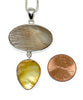 Light Brown & Gold Mother Of Pearl Double Drop Pendant on Sterling Chain