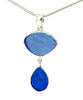 Textured Blue and Cobalt Sea Glass Double Pendant
