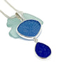 Textured Blue and Cobalt Sea Glass Double Pendant