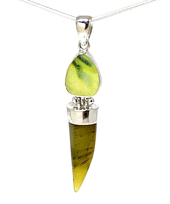 Yellow Melded Sea Glass with Yellow Agate Claw Stacked Double Pendant