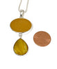 Amber Sea Glass & Gold Mother Of Pearl Double Drop Pendant on Sterling Chain