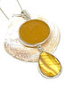 Amber Sea Glass & Gold Mother Of Pearl Double Drop Pendant on Sterling Chain