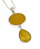 Amber Sea Glass & Gold Mother Of Pearl Double Drop Pendant on Sterling Chain