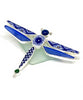 Dragonfly Pin with Blue Sea Glass and Blue Vintage Pottery