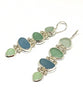 Four Piece Stacked Aqua Sea Glass Barbell Connection Earrings