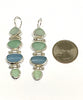Four Piece Stacked Aqua Sea Glass Barbell Connection Earrings