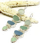 Four Piece Stacked Aqua Sea Glass Barbell Connection Earrings