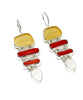 Amber & Clear Sea Glass with Red Coral Stacked Earrings
