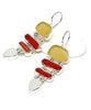Amber & Clear Sea Glass with Red Coral Stacked Earrings