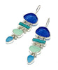 Textured Blue, Coke Bottle Blue and Aqua Sea Glass & Turquoise Stacked Earrings