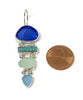 Textured Blue, Coke & Aqua Sea Glass with Turquoise Stacked Earrings