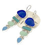 Textured Blue, Coke & Aqua Sea Glass with Turquoise Stacked Earrings