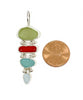 Light Olive, Aqua & Soft Blue Sea Glass with Red Coral Stacked Earrings