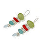 Light Olive, Aqua & Soft Blue Sea Glass with Red Coral Stacked Earrings