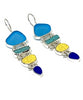Turquoise, Cobalt Sea Glass & Yellow Sea Pottery with Turquoise Stacked Earrings