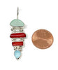 Coke Bottle Blue & Bright Aqua Sea Glass with Red Coral Stacked Earrings
