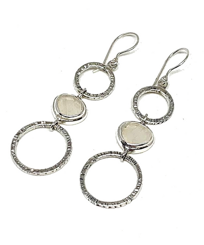 Textured Clear Sea Glass Triple Drop Hoop Earrings