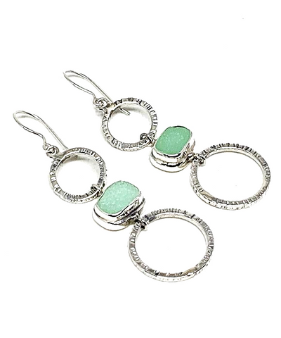 Jadite Green Sea Glass Triple Drop Hoop Earrings