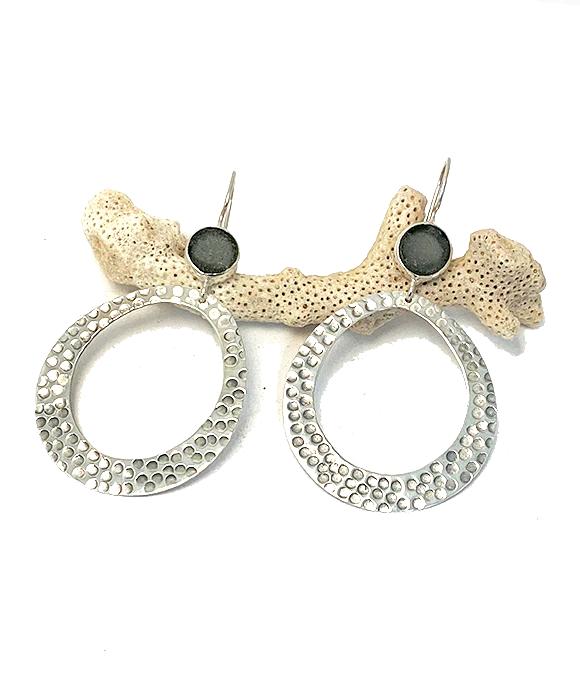 Dark Grey Sea Glass Hoop Earrings