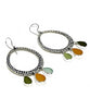 Triple Drop Amber, Olive & Aqua Sea Glass Hoop Earrings