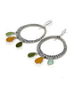 Triple Drop Amber, Olive & Aqua Sea Glass Hoop Earrings