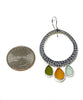 Triple Drop Amber, Olive & Aqua Sea Glass Hoop Earrings