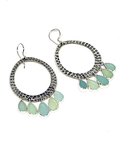 Five Drop Aqua Blue Sea Glass Hoop Earrings