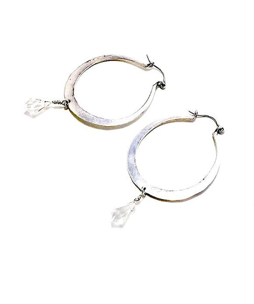 Hammered Hoop with Faceted Crystal Drop Earrings