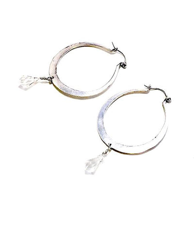 Hammered Hoop with Faceted Crystal Drop Earrings