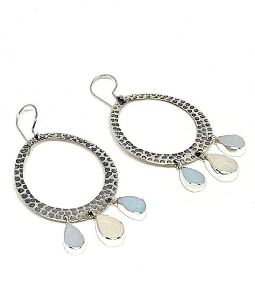 Triple Drop Light Blue and Clear Sea Glass Hoop Earrings