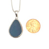 Corn Flower Blue Sea Glass Pendant with Heavy Rim on Silver Chain