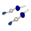 Shades of Blue Natural Shaped Sea Glass & Pearl Triple Drop Earrings