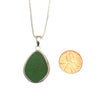 Green Sea Glass Pendant with Heavy Rim on Silver Chain