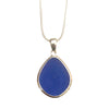 Blue Sea Glass Pendant with Heavy Rim on Silver Chain