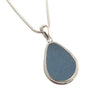 Corn Flower Blue Sea Glass Pendant with Heavy Rim on Silver Chain
