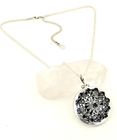 Lace Herb Locket with 13 Faceted Iolite Stones