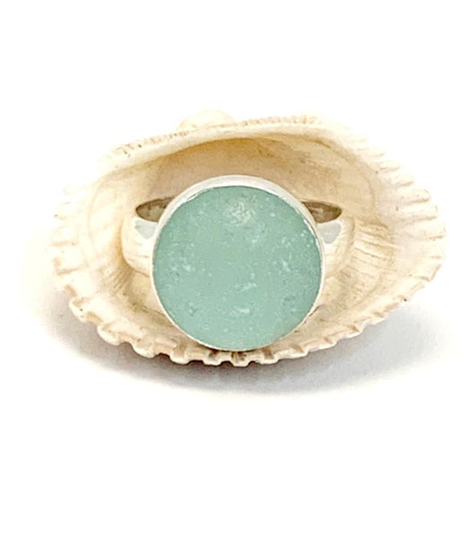 Light Aqua Sea Glass Marble Ring - Size 4