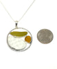 Light Olive, Amber & Textured Clear Sea Glass Hoop Pendant on Sterling Chain