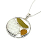 Light Olive, Amber & Textured Clear Sea Glass Hoop Pendant on Sterling Chain