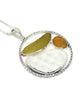 Light Olive, Amber & Textured Clear Sea Glass Hoop Pendant on Sterling Chain