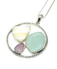 Textured Opaque White, Aqua & Lavender Sea Glass Hoop Pendant on Sterling Chain