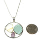 Textured Opaque White, Aqua & Lavender Sea Glass Hoop Pendant on Sterling Chain