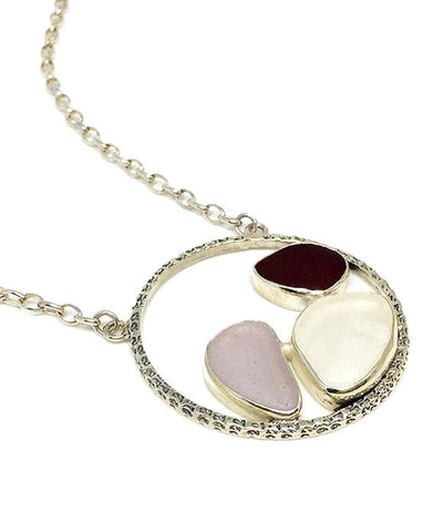 Rare Red, Lavender and Clear Sea Glass Hoop Necklace